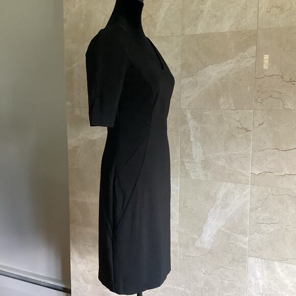 Halogen Black V-Neck Seamed Ponte Sheath Dress - 6 Washable Classy Office Career - Picture 11 of 13